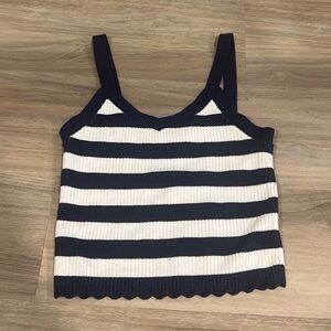 Navy & White Striped Tank w Scalloped Edge - XS